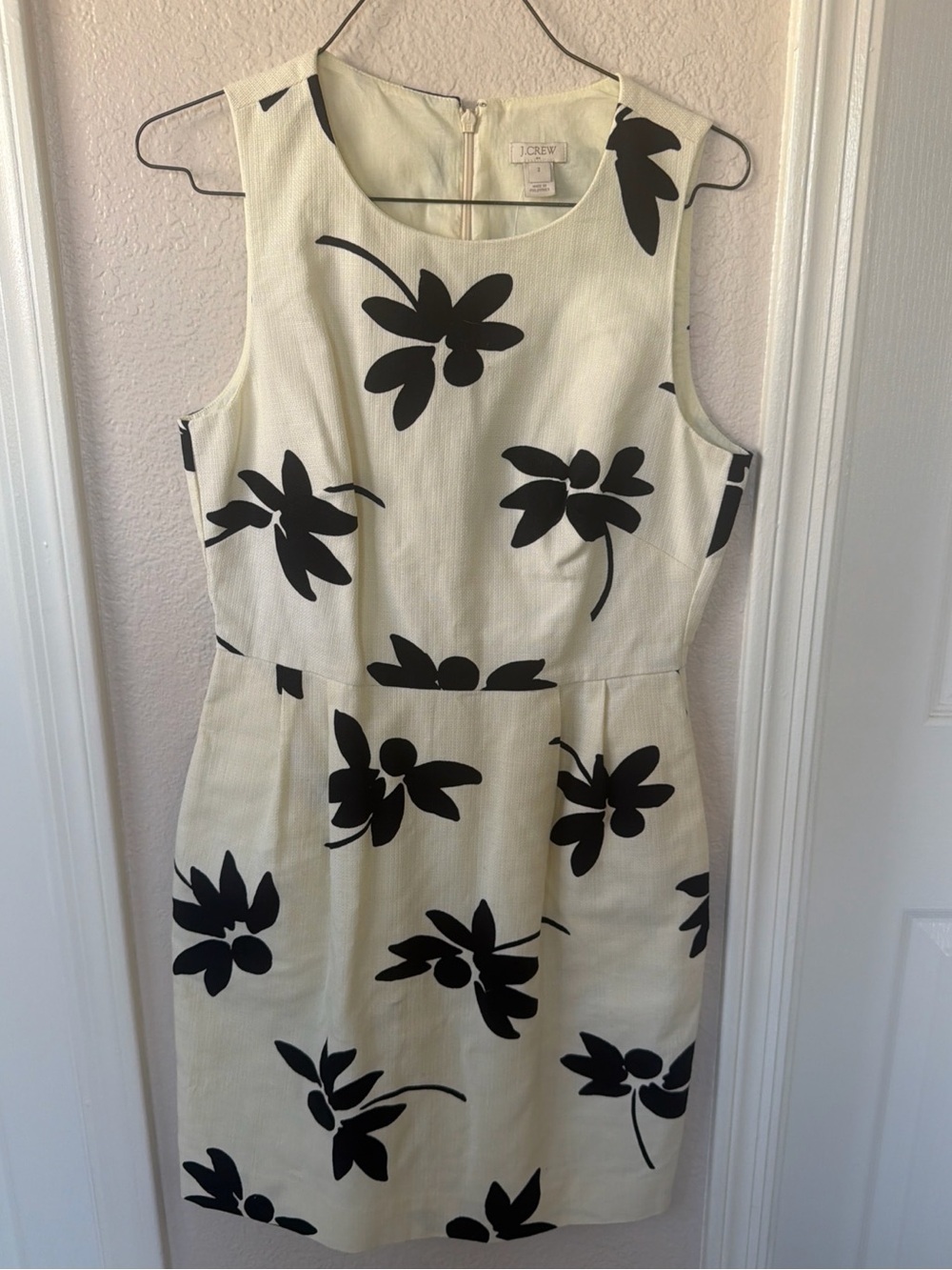 J. CREW Black Cream Floral Modern Dress Pockets Cotton NWT Business Casual SZ 2